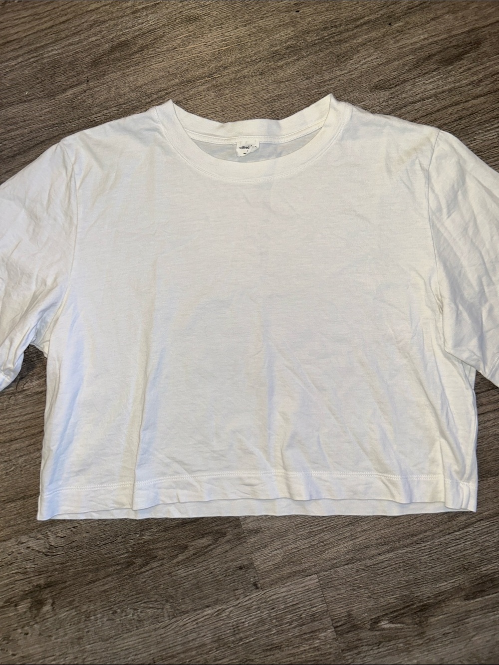 Wilfred Free Aritzia White Cropped Boxy Crew Neck Cotton Tee Medium - Picture 2 of 7